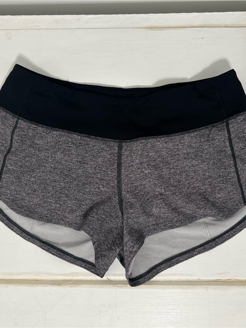 lululemon Heathered Gray Athletic Shorts with Black Waistband 2.5